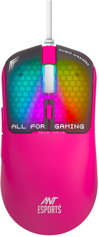 Ant Esports Virtus 100 Wired Ergonomic Optical Gaming Mouse RGB lights(USB 3.0, Pink)