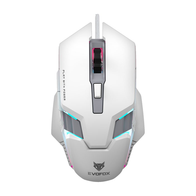 EVOFOX Spectre Wired Ambidextrous Optical Gaming Mouse with Upto 3600 DPI, 6 Buttons with DPI Switch, 7 Breathing Rainbow LED Lights, 5 Million Click Switches, 1.5m Braided Cable(USB 2.0, White)