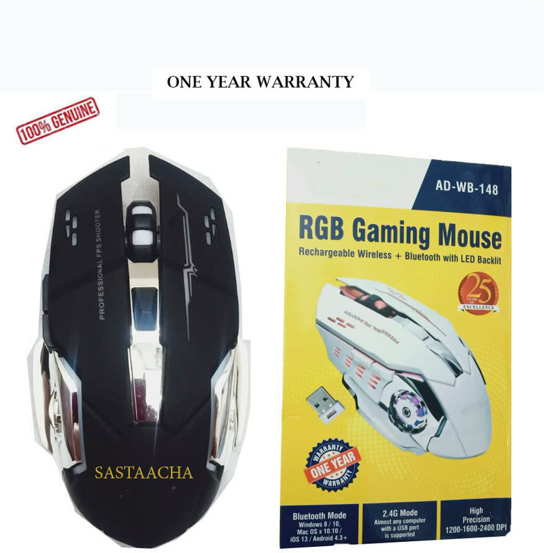 Sastaacha Gaming Mouse Rechargeable Wireless with Blutooth Led Backlit 2.4GHz Ambidextrous Mechanical  Gaming Mouse With Bluetooth(2.4GHz Wireless, Black)
