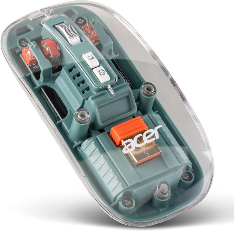 Acer Clearview Transparent Mouse with Triple-Mode Connectivity Ergonomic Optical Mouse With Bluetooth(2.4GHz Wireless, Green)