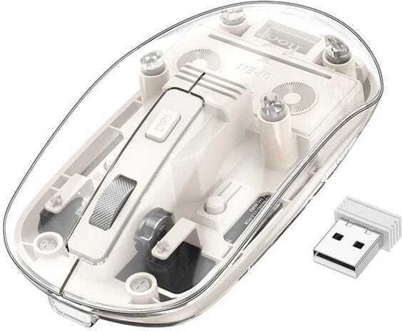 Dezful Transparent Wireless and Bluetooth Rechargeable Mouse Ambidextrous Optical  Gaming Mouse(Bluetooth, 2.4GHz Wireless, White)