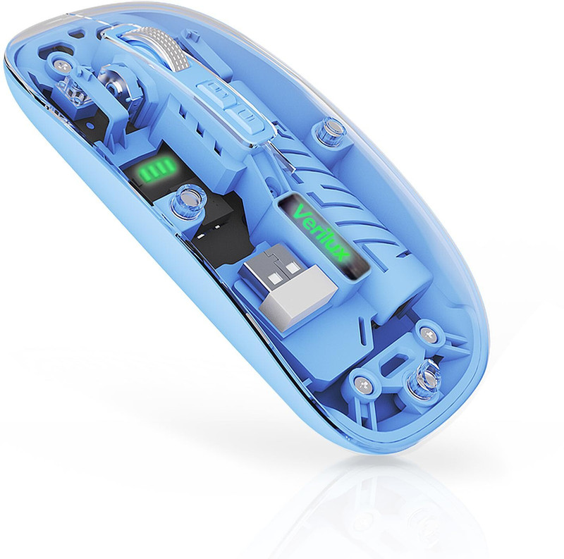 ZITRONIX Transparent Wireless Mouse Rechargeable Dual Mode Laptop Mouse Wireless Ambidextrous Optical Mouse(Blue)
