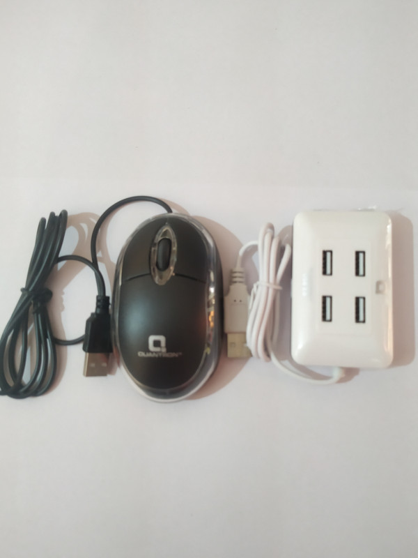 Quantron QMU-760, WIRED MOUSE + USB 4PORT USB HUB WHITE COMBO PACK. Wired Ambidextrous Optical Mouse(USB 2.0, BLACK AND WHITE)