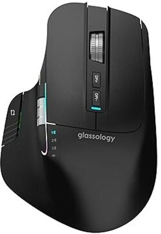 GLASSOLOGY Ergonomic Mouse: Bluetooth 5.2/2.4GHz,8 Buttons, Side Scroll, 4-Device Pair Ambidextrous Hybrid Gaming Mouse With Bluetooth(2.4GHz Wireless, Black)