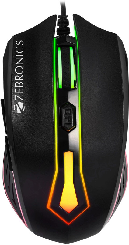 ZEBRONICS Sniper Wired Ambidextrous Optical Gaming Mouse High Precision, 2400DPI, 6 Buttons, RGB Light, Weight Plug & Play(USB 3.0, Black)