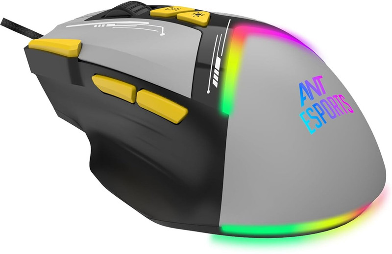 Ant Esports GM333 Wired Ergonomic Optical  Gaming Mouse RGB 12800 DPI,1.5M Braided Cable(USB 2.0, Black/Red/yellow)