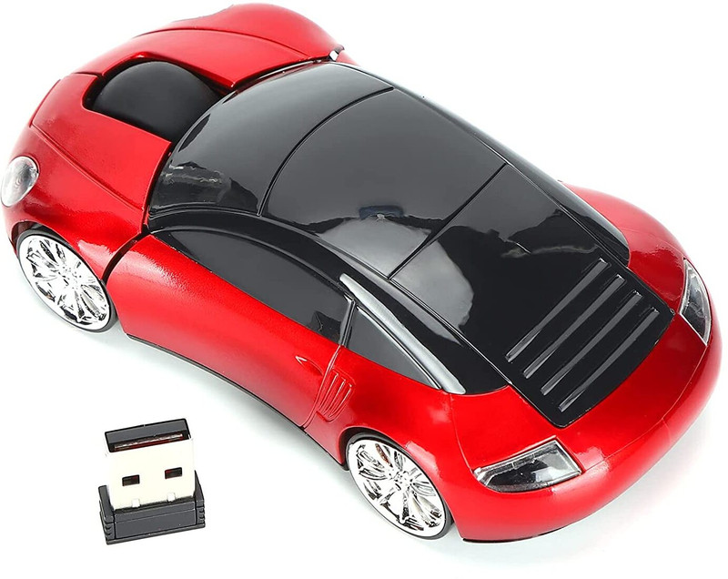 microware 2.4GHz Wireless Sports Racing Car Shape Mouse 3D Optical Mouse Ambidextrous Optical  Gaming Mouse With Bluetooth(2.4GHz Wireless, Red)