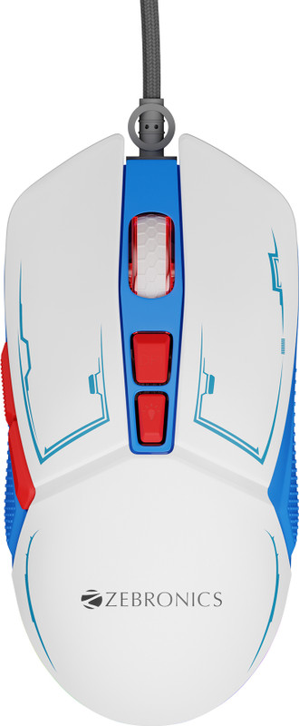 ZEBRONICS Astro Wired Ambidextrous Optical  Gaming Mouse Premium with 7200 DPI, 7 Buttons, RGB(USB 2.0, White)