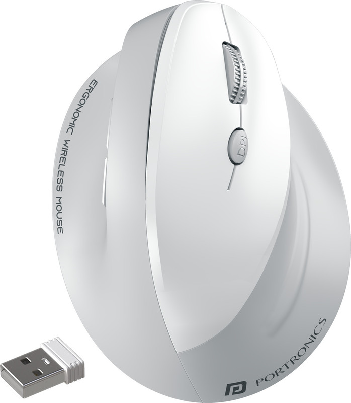 Portronics Toad Ergo 4 Ergonomic Optical Mouse Upto 4000 DPI,Rechargeable Battery(Bluetooth, 2.4GHz Wireless, White)