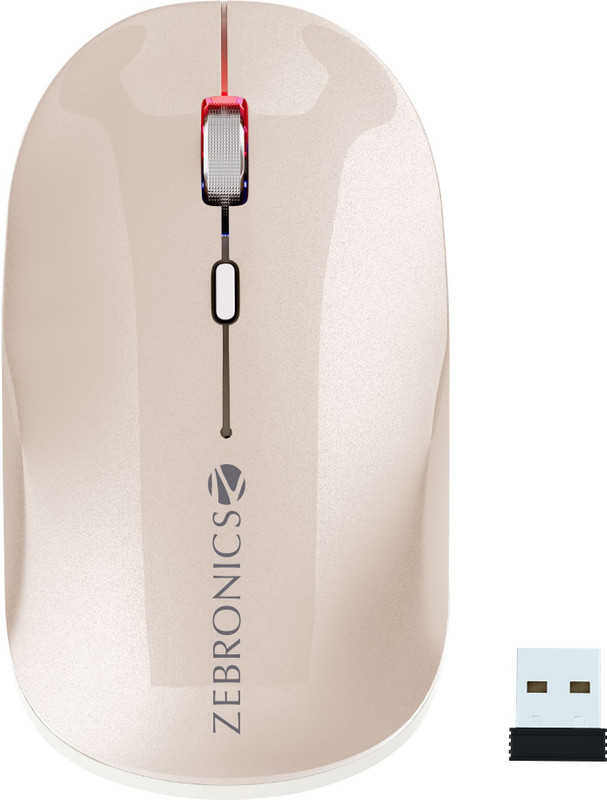 ZEBRONICS Poise Ambidextrous Optical Mouse Rechargeable Wireless Mouse ,1600DPI, Silent Ergonomic, 4 Buttons(2.4GHz Wireless, Bluetooth, (Pearl White))