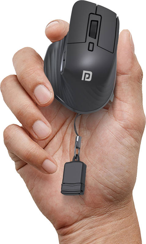 Portronics Toad Mino Ambidextrous Optical Mouse Rechargeable, Ultra-Compact Size, Multi-Device Pairing(2.4GHz Wireless, Bluetooth, Black)