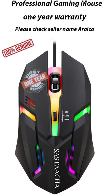 Sastaacha Professional Gaming Mouse Wired For Tensile Pull Wire With One Warranty Wired Ambidextrous Optical  Gaming Mouse(USB 2.0, Black)