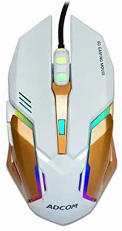 NEWSHALIMAREL Wired Optical Mouse with 6 Programmable Buttons (White/Gold) Ambidextrous Hybrid Gaming Mouse(2.4GHz Wireless, White, Gold)