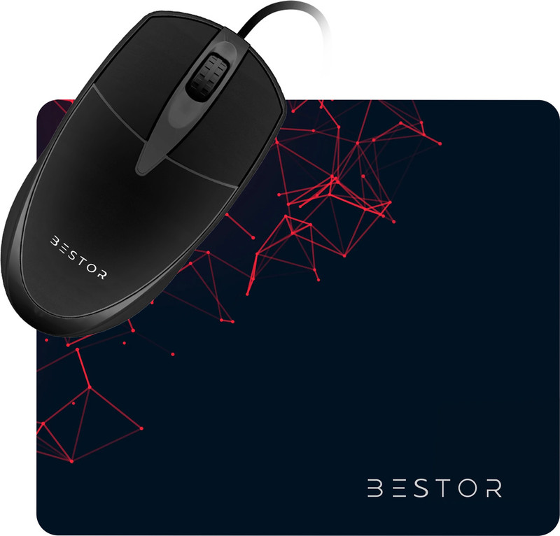 Bestor 2 in 1 combo wired Mouse with Gaming Mouse Mat Non-Slip Rubber Base Waterproof Wired Ambidextrous Laser Mouse(USB 2.0, Black)