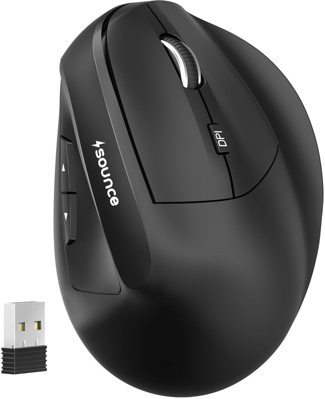 sounce ErgoFlow | SNC-ERGOFLOW-WIRLSMUS-BLK Ergonomic Optical Mouse Upto 4000 DPI Adjustable 6 Button Control Rechargeable Battery Ergonomic Design Noise Free Clicking Premium With Bluetooth(2.4GHz Wireless, Black)