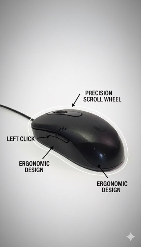 BM lapcare BM Wired USB Optical Mouse for Laptop/Desktop with 1200 DPI - Black Right Handed Optical Mouse(2.4GHz Wireless, Black)