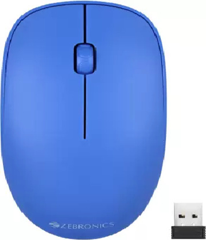 ZEBRONICS Haze Ambidextrous Optical Mouse Wireless Mouse, 1200DPI, Power Saving, Plug & Play Comfortable Use(2.4GHz Wireless, Blue)