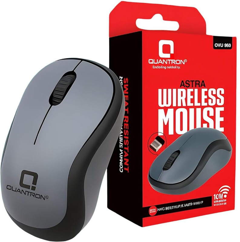Quantron QMU-530, Astra Wireless Mouse | 2.4GHz with 10m Range | 5 Million Clicks Right Handed Optical Mouse(2.4GHz Wireless, GREY/ BLACK.)