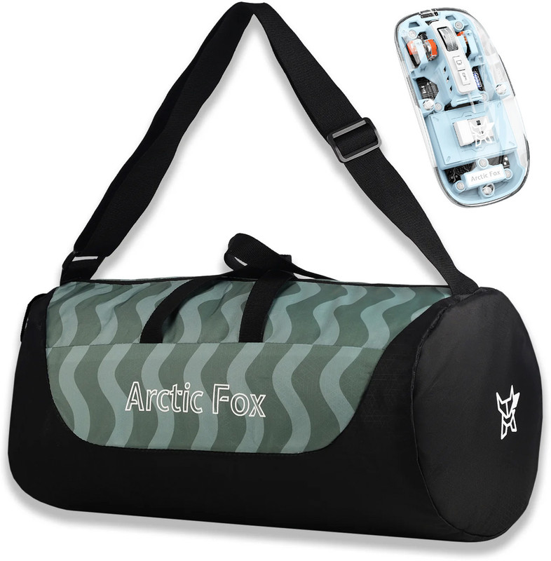 Arctic Fox E Barrel sea spray duffel bag and Pureview Transparent Wireless Mouse Blue Ambidextrous Optical Gaming Mouse(2.4GHz Wireless, Bluetooth, Space Blue, Sea Spray)