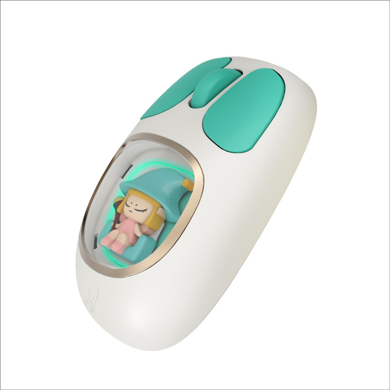 FINGERS CuteClicks WB4 With RGB Lights Wireless Ambidextrous Optical Mouse(Bluetooth, USB 2.0, Happy White + Teal)