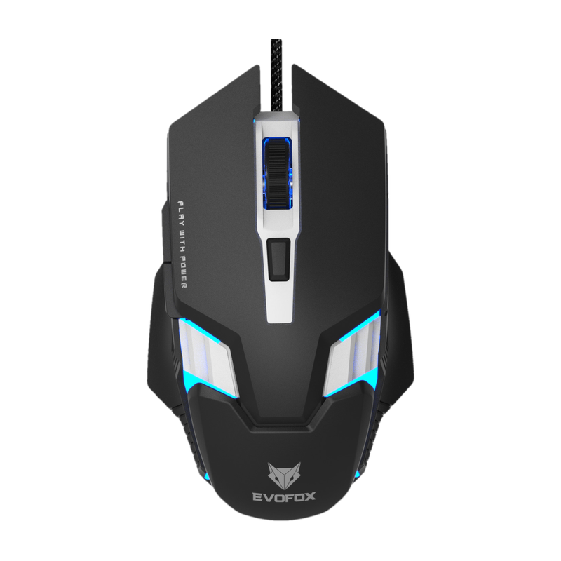 EVOFOX Spectre Wired Ambidextrous Optical Gaming Mouse with Upto 3600 DPI, 6 Buttons with DPI Switch, 7 Breathing Rainbow LED Lights, 5 Million Click Switches, 1.5m Braided Cable(USB 2.0, Black)
