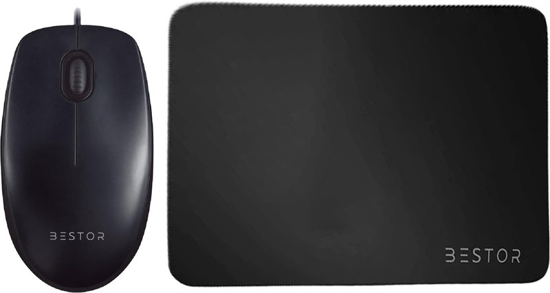 Bestor 2 in 1 COMBO wired Mouse with Gaming Mouse pad Non-Slip Rubber Base Waterproof Wired Ambidextrous Laser Mouse(USB 2.0, MAT BALCK)