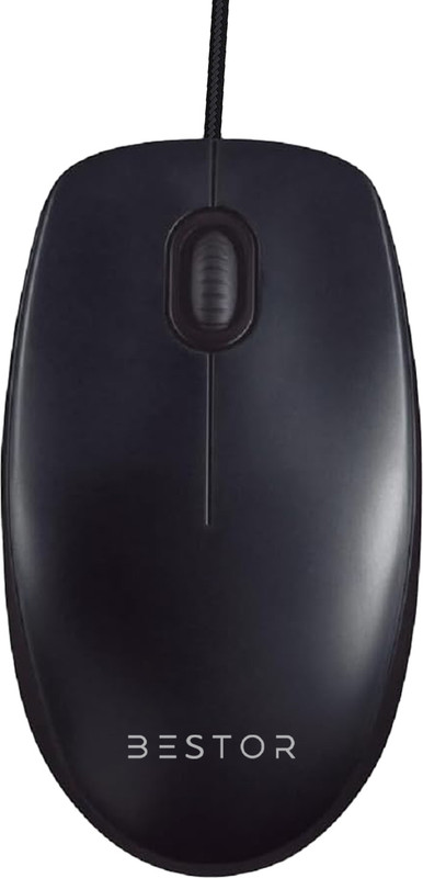 Bestor wired optical mouse, 1.5M Cable Length Hi-Optical Tracking for Plug & Play, Wired Ambidextrous Optical  Gaming Mouse(USB 2.0, MAT BALCK)