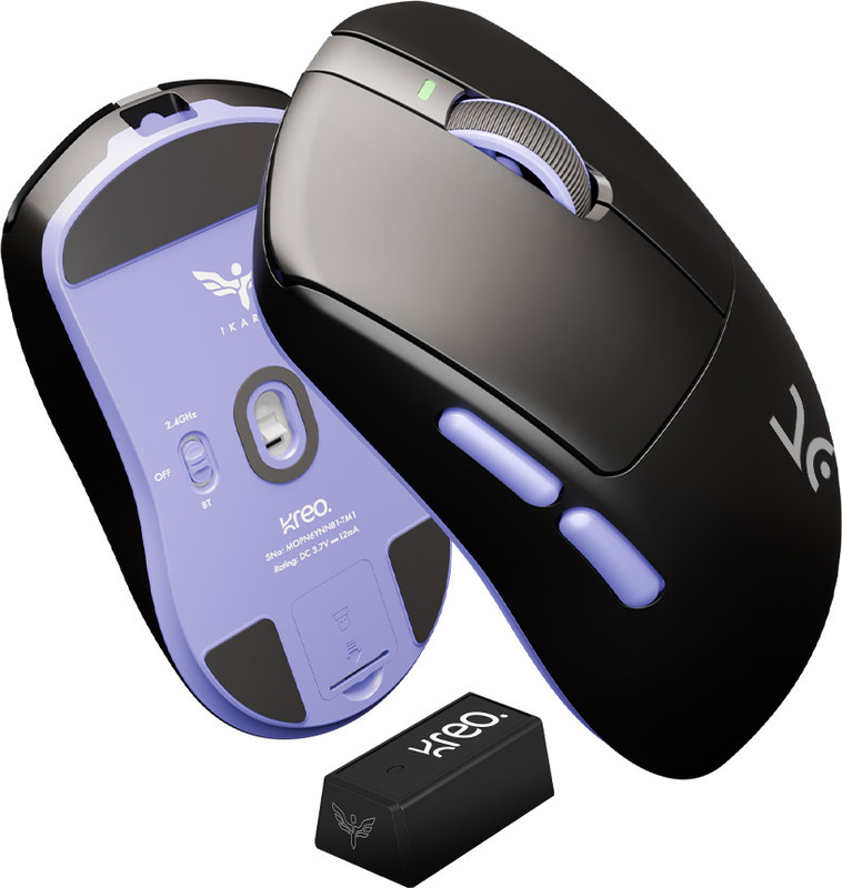 Kreo Ikarus Ambidextrous Optical  Gaming Mouse 100+ Hours Battery, OMRON Optical Switches(2.4GHz Wireless, Bluetooth, USB 2.0, Wireless, White)