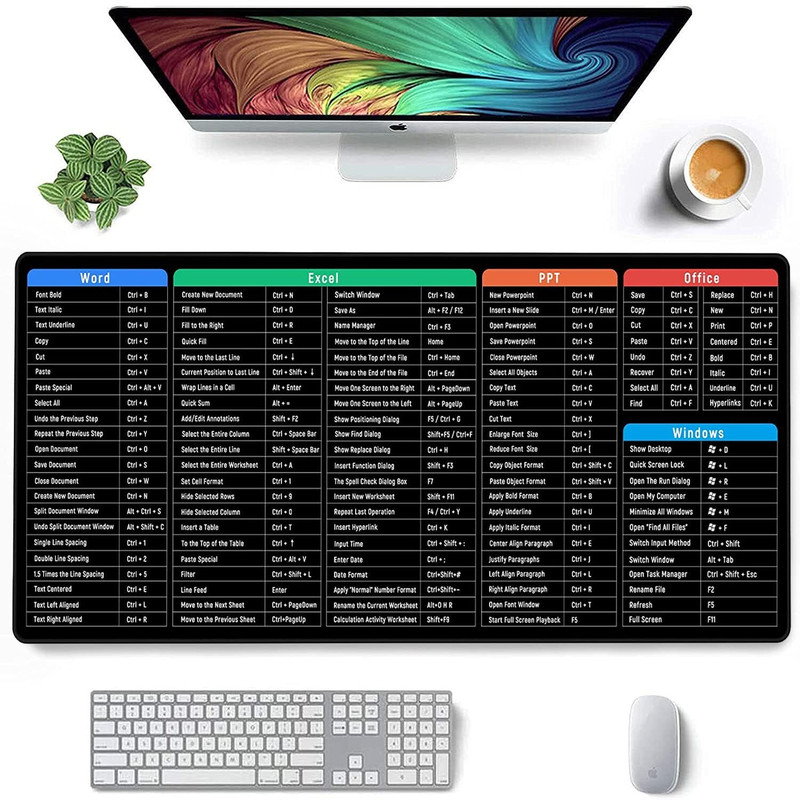 VENDIFY Anti-Slip Keyboard Shortcut Mat Computer Table Mat with Shortcut Keys Non Slip Base Mousepad(Black)