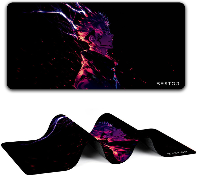 Bestor Anime Dark Hero Design Gaming Mouse Pad Dark Reaper Samurai Mouse Pad 60x34cm Non Slip Base Mousepad(Dark Purple)