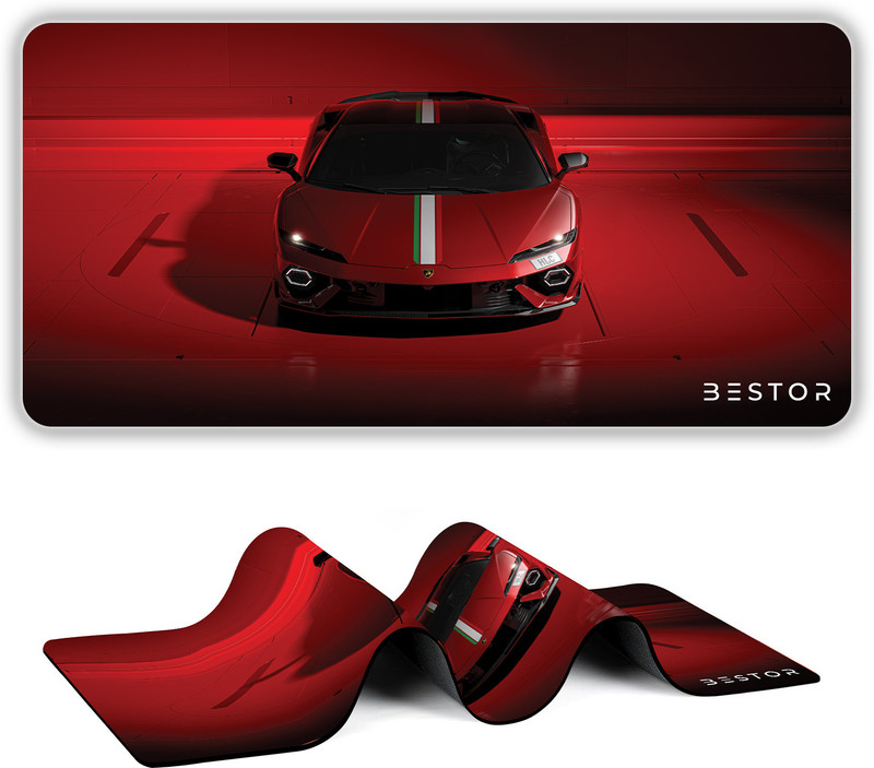 Bestor Lamborghini Mousepad Supercar Design with Precise Cut Edges 60cmx34cm Non Slip Base Mousepad(Red)