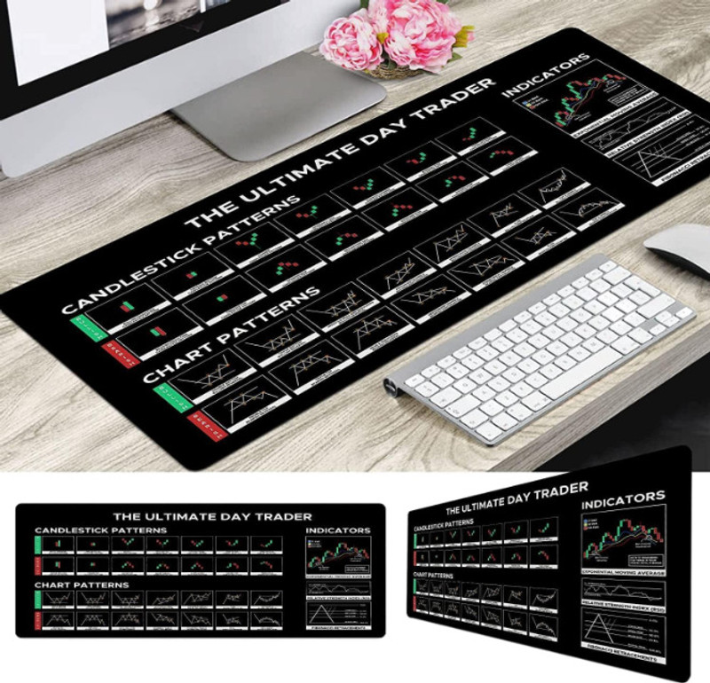 MALBEC Stock Market Desk Mouse Pad 80x30cm Candlestick Chart, Non-Slip Trading Mat Non Slip Base Mousepad(Black)