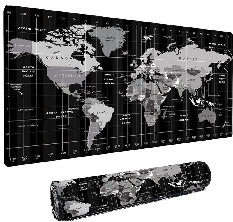 Sharvik World Map Anti-Slip Extended Size Desk Mat Gaming Rubber Stitched Edge Keyboard Non Slip Base Mousepad(Black)