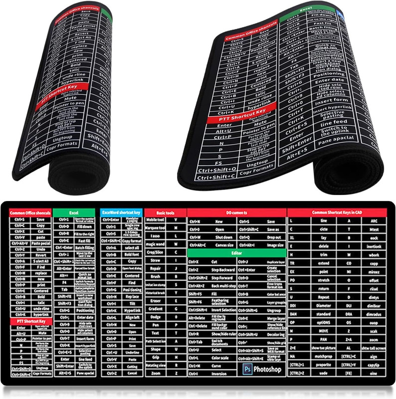 SVULINT Anti Slip Keyboard Computer Pads with Shortcuts Non Slip Base Mousepad(Black)