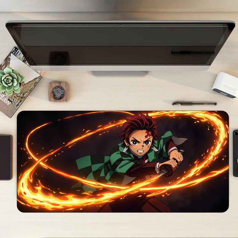 Matnex Demon Slayer Tanjiro Fire Wheel - 11x23 inch mousepad, Deskpad Non Slip Base Mousepad(Multicolor)