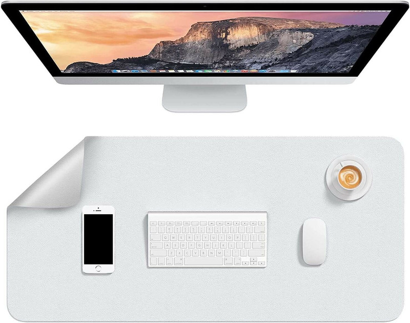 SYGA Waterproof Non-Slip Desk Mat Blotters on Desk Top Laptop Computer Gaming Keyboard Mouse Pad Desk Writing Mat Cover for Office & Home ( White & Silver,90*45 CM) Non Slip Base Dual Sided Mousepad(White&Silver(90*45 CM))