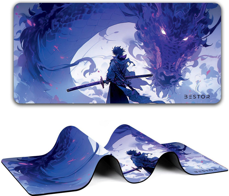 Bestor Anime Series DragonWarrior Anime MousePad Dark Reaper Samurai MousePad 60cmx34cm Non Slip Base Mousepad(Purple&1)