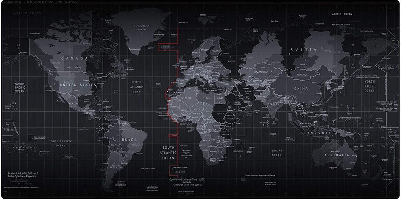 Inovera World Map Extended Gaming Mouse Pad Mat (Black) Non Slip Base Mousepad(Black, Grey)