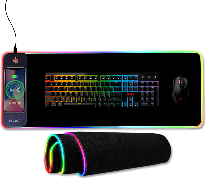 Irusu Smart RGB Wireless Charging Gaming Mouse Pad With 15W for home and office Non Slip Base Mousepad(Black)