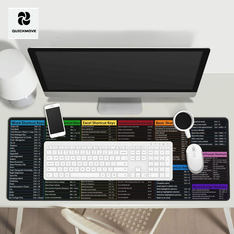 QUICKMOVE Shortcut Keys Mouse Pad Keyboard Pad with Office Shortcut-keys Non Slip Base Mousepad(Black)