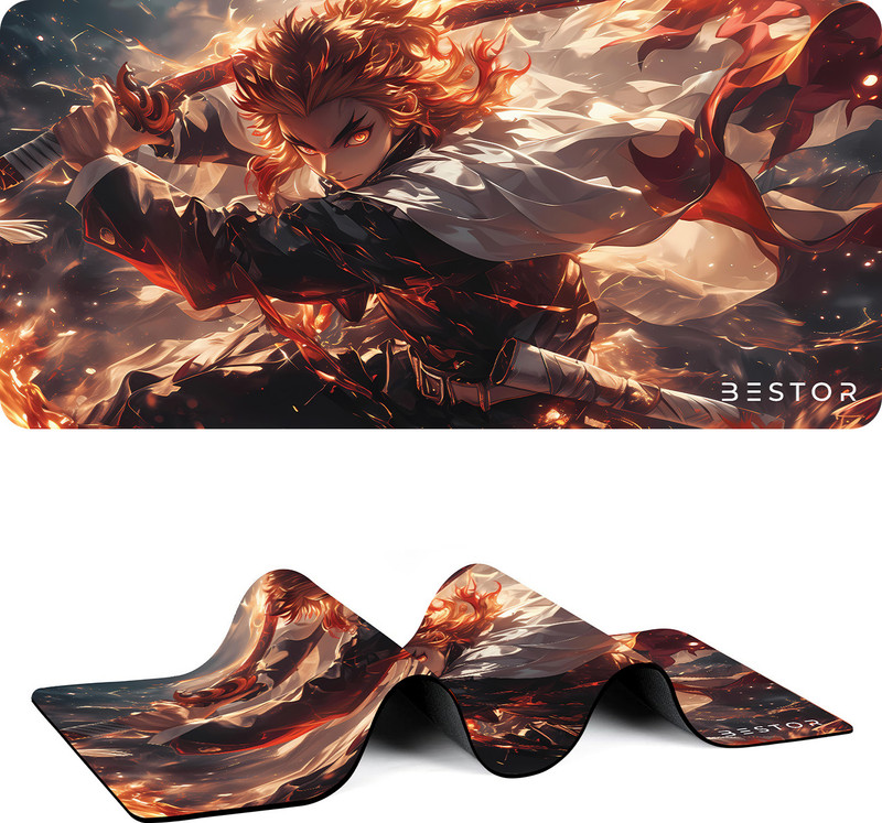 Bestor Rengoku Mouse pad with Precise Cut Edges 60cmx34cm Non Slip Base Mousepad(Orange)