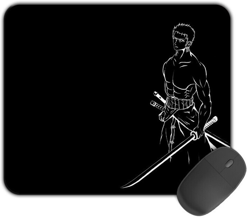 Kirmada Gaming Mouse Pad - Black And White Zoro (One Piece) Smooth Surface Non Slip Base Mousepad(Multicolor)
