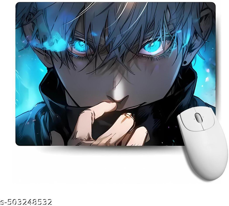 GROOFIEZ Premium Anime Mouse Pad Jujutsu Kaisen Gojo Blue Eye with Scarf Printed Mousepad Non Slip Base Mousepad(Multicolor)