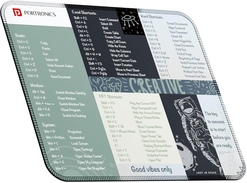 Portronics Comfipad 3 Mouse Pad, Windows Shortcuts Design, Non-Slip Base, Stitched Edges, Non Slip Base Mousepad(Multicolor)