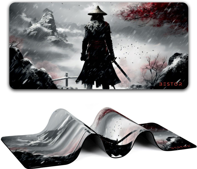 Bestor Anime Series Mouse Pad Samurai Warrior Mouse Pad Design Mouse Mat 60cmx34cm Non Slip Base Mousepad(Gray)