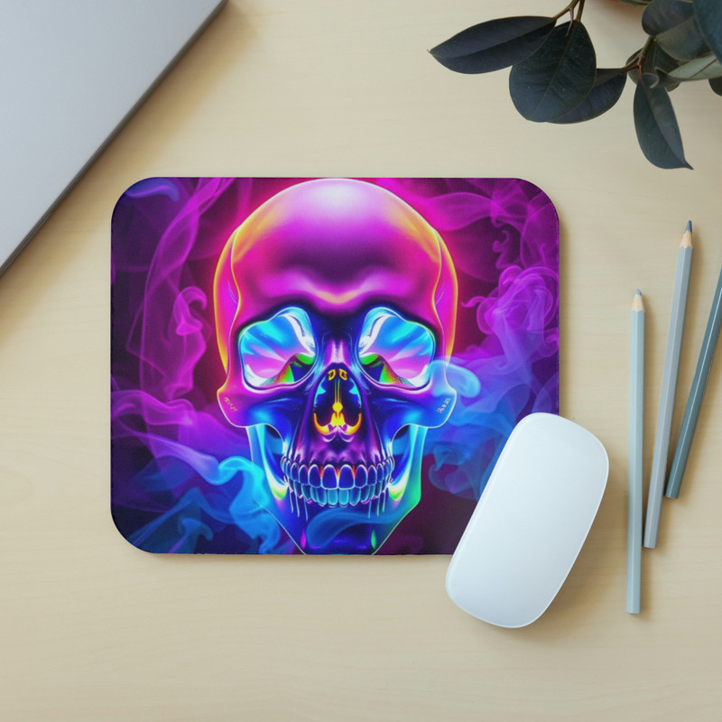makekart Striking Colorful Skull and Vapor Mousepad Non Slip Base Mousepad(Black)