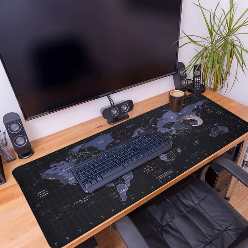 Xydrozen Keyboard Desk Mat World Map Rubber Gaming (70cm x 30cm) Non Slip Base Mousepad(Black)