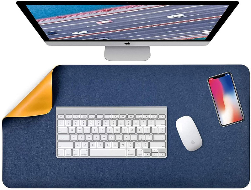REMICH Dual-Sided Multifunctional Desk Pad ,Waterproof Desk (80*40 Desk Mat) Non Slip Base Dual Sided Mousepad(Yellow&Blue)