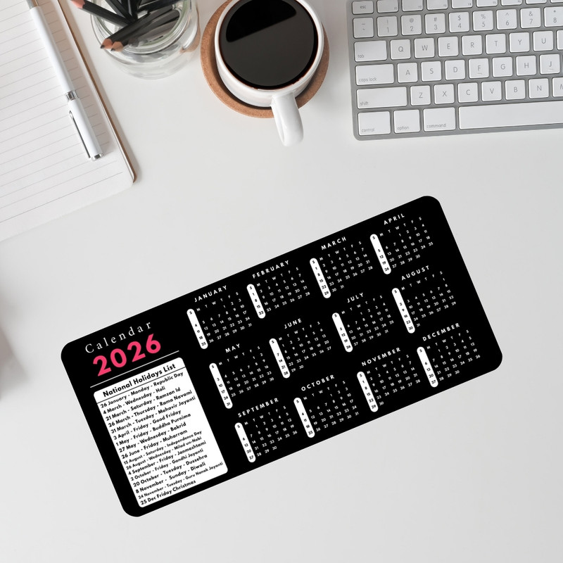 Sigma One 2026 Calendar Black Keyboard Mouse Pad Mat - Anti-Slip & Waterproof Non Slip Base Mousepad(Black)