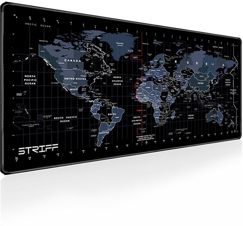 hbstreads World Map Desk Mat Non Slip Base Dual Sided Mousepad(Black)